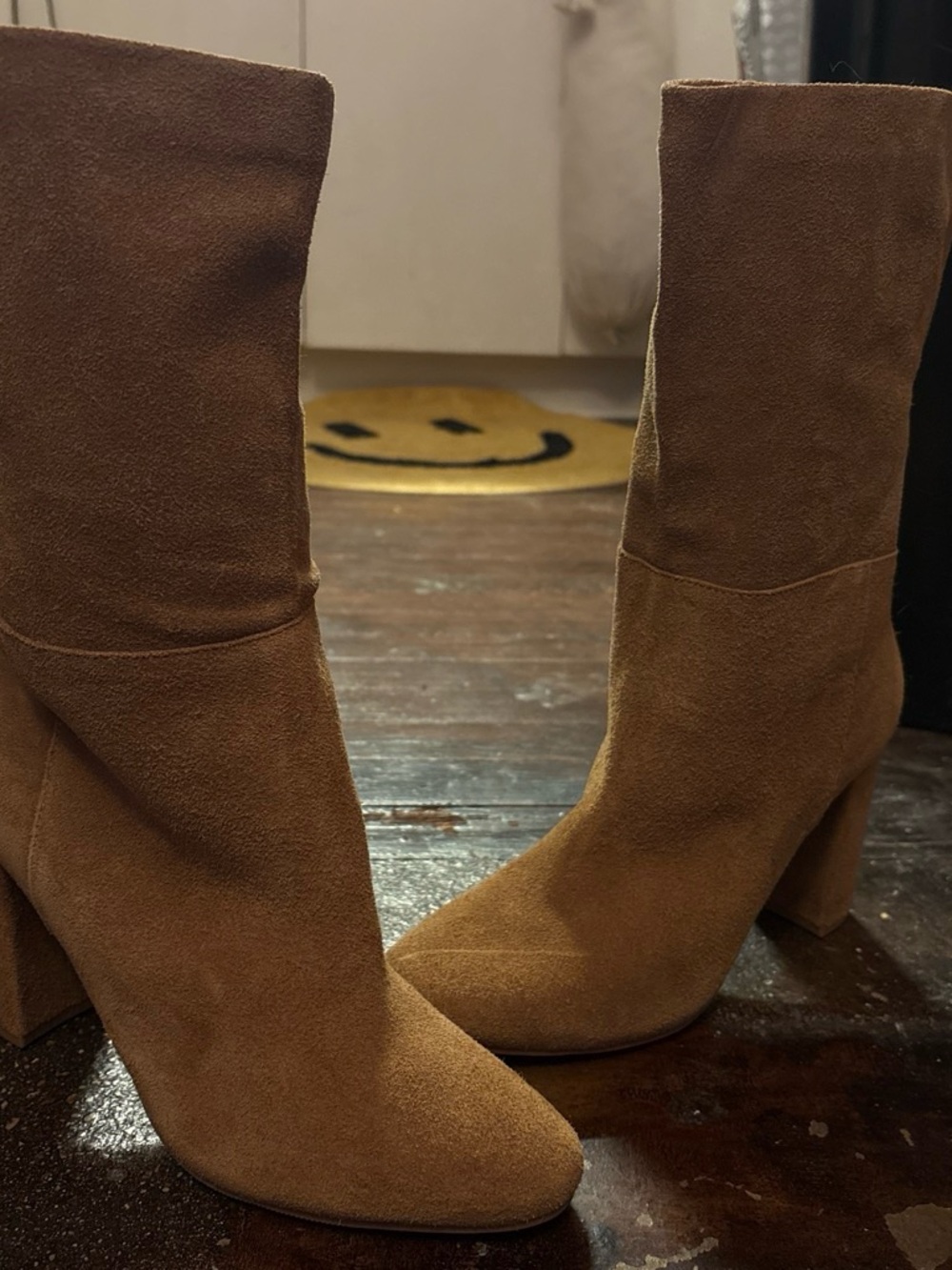 Dolce Vita Chestnut Brown Suede Mid-Calf Block Heel Boots